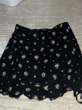 Forever 21 Black Mini Skirt with Yellow and Light Blue Floral Print